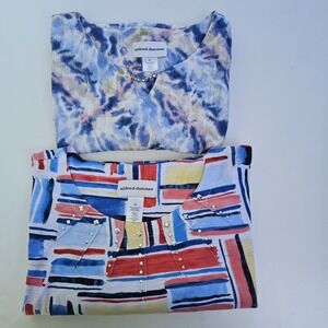 Alfred Dunner Shirt Womens XL Geo Print Embellished Top Lot‎ of 2 Summer Casual